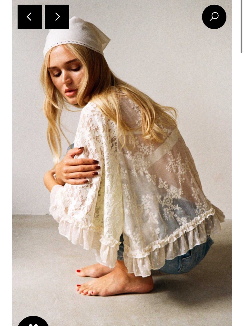 Sheer Floral Lace Ruffle Kimono Jacket - Ivory